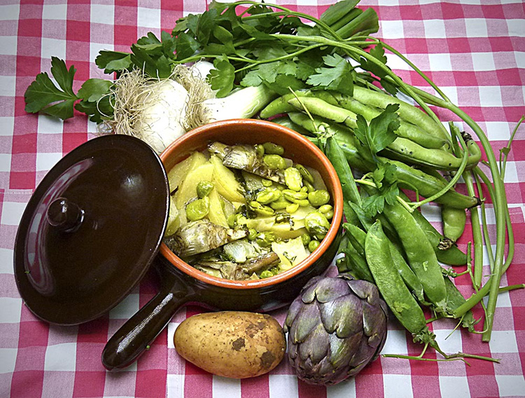 Pot of spring vegetables